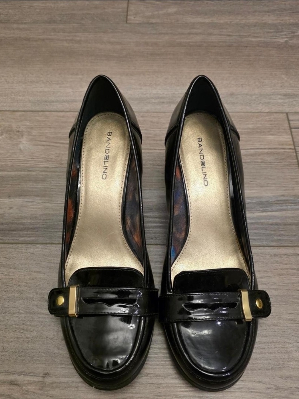 Bandolino Black Patent Block Heel Loafer Pumps Size 8.5M